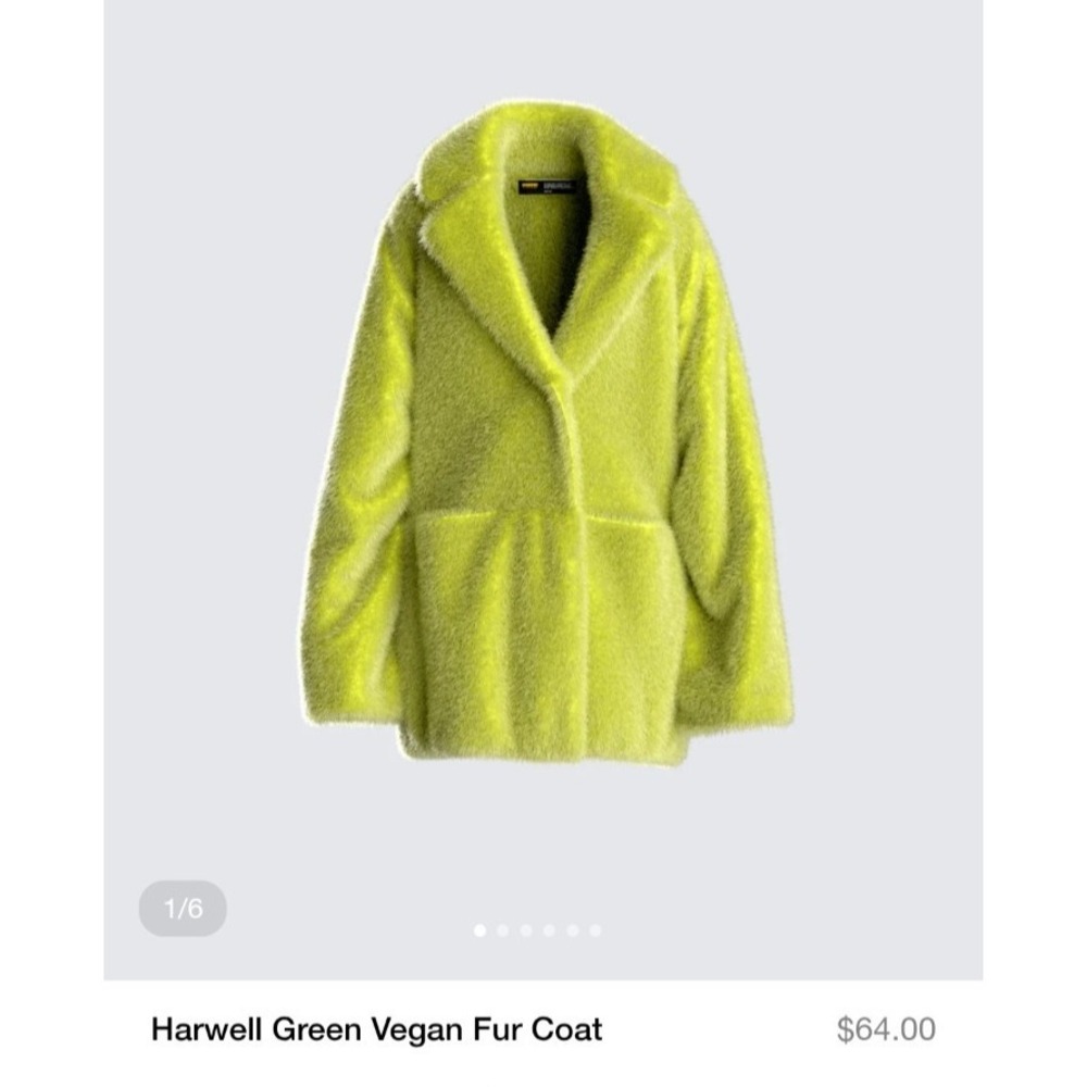 Finesse Women's Harwell Green Vegan Coat Jacket Snaps Long Sleeve Soft Fur Sz M